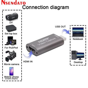 4K USB 2.0 Video Capture Card USB2.0 HDMI Video Grabber Ierakstīt Lodziņā ar Cilpu audio par PS4 Spēle Videokamera Tiešraides Ierakstu