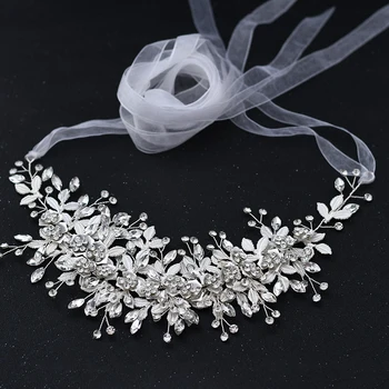ZMSH349 Kāzu Aksesuāri, Jostas Sievietēm Baltās Lentes Līgavas Rhinestone Jostas Ziedi Kleitas, kas Darinātas Sudraba Crystal