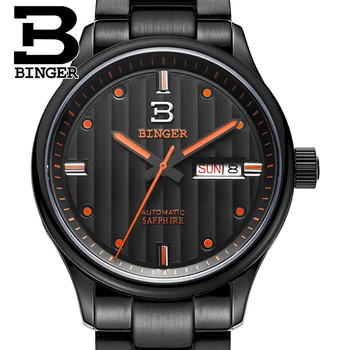 Šveices rokas pulksteņi vīriešu luksusa zīmolu rokas pulksteņus BINGER biznesa Mehāniskās vīriešu skatīties safīra pilna nerūsējošā tērauda B5006-5
