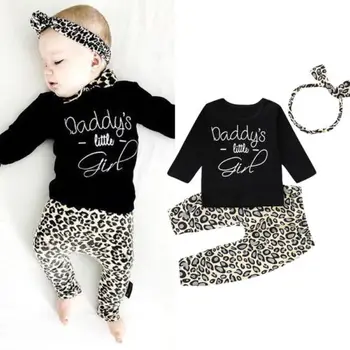 Toddler Bērniem, Baby Meitene Topi Leopards Drukāt Bikses garās Zeķes 3pcs Apģērbs, Apģērbu 0-24 Mēneši