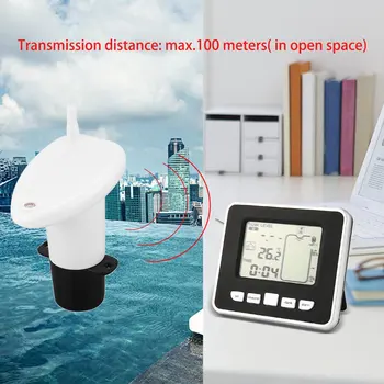 Ultraskaņas Bezvadu Ūdens Tvertnes Šķidrums Dziļums Līmeņa Mērītāja Sensoru ar Temperatūras Displejs ar 3,3 Collu LED Displejs