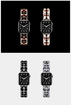 Apple Skatīties 5 4 40mm 44mm Watchbands Nerūsējošā Tērauda Ķēdes Ar Ādas Siksniņu Rokassprādze joslas iwatch Sērija 3 38mm 42mm