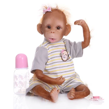 16 collu 40 cm Reāli Baby Monkey Lelle Spilgti Atdzimis Bērnu Mērkaķis Roku darbs Detalizētu Glezniecības Mākslas Lelles ar Svītru T-krekls