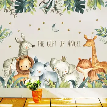 Karikatūra Sienas Uzlīmes Bērnu Istabas Ziemeļvalstu Žirafe, Lauva Fox Zilonis Dzīvnieku Mājas Dekoru Pirmsskolas Bērnu Guļamistaba Dekorēšana Decal