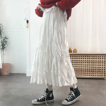 2020. gada Vasarā Cieta Balta, Melna gothic kroku svārki sieviešu harajuku augsta vidukļa ilgi svārki plus lieluma satīna midi svārki streetwear