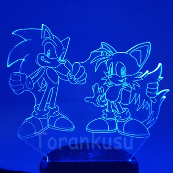Sonic Ezis Rīcības Attēls Sonic Km 3D Nightlight Vizuālo Ilūziju LED RGB Mainot Lampas Sonic Modelim Rotaļlietas Lelle
