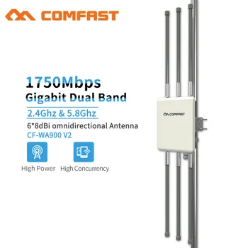 1750Mbps Gigabit rādiusa Bezvadu Āra AP openWRT wi-fi, Ethernet gigabit WIFI maršrutētāju ar 6*8dBi FRP bāzes stacijas Antena