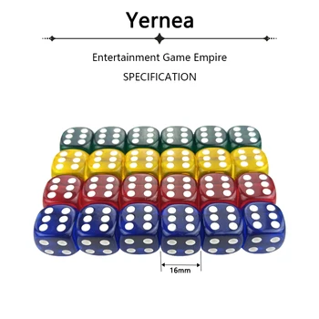 Yernea Akrila Dice 24Pcs Caurspīdīgu Krāsu 16mm Balts Punkts Kauliņu Komplekts Apaļā Stūra Četru Krāsu Hexahedron Galda Spēles D6 Klubs