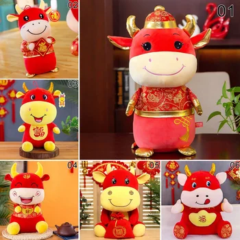 Ir 2021. Jaunais Gads Ķīniešu Zodiaka Vērša Liellopu Plīša Rotaļlietas Cute Sarkans Piena Govs Talismans Plīša Lelle, Rotaļlietas Bērniem, Zēns, Meitene Xmas Dāvanas
