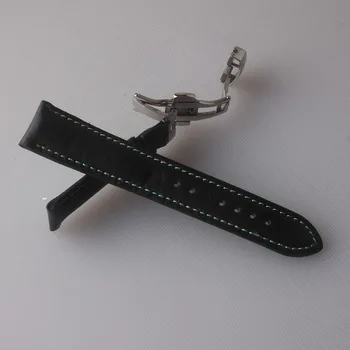 Mīkstas Ādas Ar Zaļu Līniju Watchbands Īstas Ādas pulksteņu aksesuāru zīmola 20mm Pulksteņu siksniņas tauriņš sprādzes aizdare