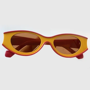 Ovālas formas Saulesbrilles Sieviešu 2020. Gadam Luksusa Zīmolu Flat Top krāsains Rāmis Modes Saules Brillēm, Vintage Vīriešu Gafas