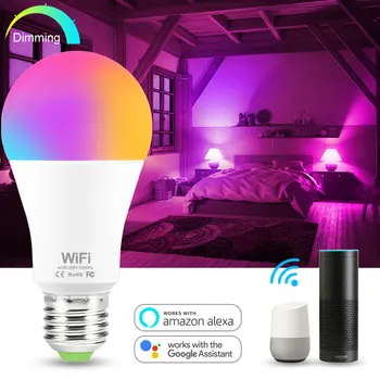 15W, RGB Smart Spuldzes Darbu ar Alexa, Google Home E27 B22 WiFi Multicolor Aptumšojami LED Spuldzes Balts + RGB Pamosties Gaismas