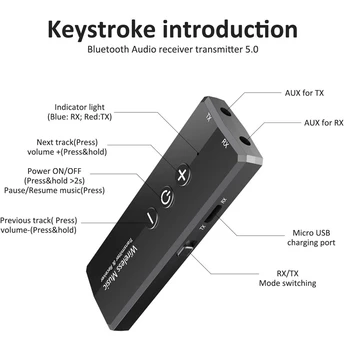 Bluetooth 5.0 4.2 o Uztvērējs, Raidītājs 3 1 3,5 MM Jack USB Stereo Mūziku ar Bezvadu Adapteri, lai Auto TV MP3 PC
