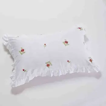 Cilected 1Pair Balto Izšuvumu Rožu Spilvendrānas Kokvilnas Ruffles Spilvens Fiktīvām Vāka Meitenes Princese Gultas Miega 48*74cm