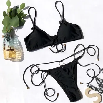 String Bikini Sievietēm Black Seksīgi Peldkostīmi 2020. Gada Vasaras Pārsējs Krūšturis Un Biksīšu Divi 2 Gabals Peldkostīms Sieviete Batihing Uzvalks Beach Biquini