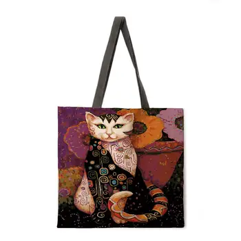 Zelta kaķis drukāt dāmas messenger bag ikdienas veļa tote soma salokāma iepirkumu soma atkārtoti pludmales soma