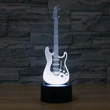 Radošo 3D gaismas elektriskās ģitāras Modelis Ilūziju 3d ģitāra Lampas LED 7 Krāsas maiņa pieskarieties sensora galda gaismu, Nakts Gaismu, mūzikas