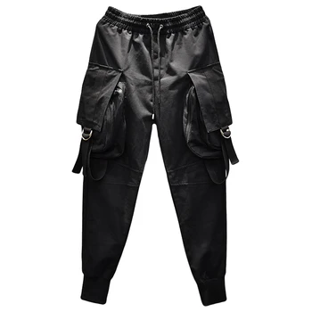 Hip hop Joggers kravas bikses vīriešu Lielas kabatas, Melna krāsa Pavasara Vasaras