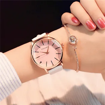 Daudzstūru skalu, dizains, sieviešu pulksteņi luksusa modes kleita kvarca skatīties ulzzang populāro zīmolu baltās dāmas ādas rokas pulkstenis saat