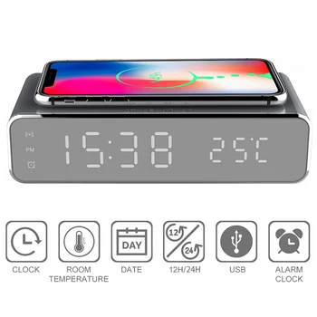1PC 3 In 1 Bezvadu Lādētājs Ar LED Modinātājs Termometrs Kalendārs Stilīgu Izskatu Galda Pulkstenis Huawei Iphone Austiņas Iwatch