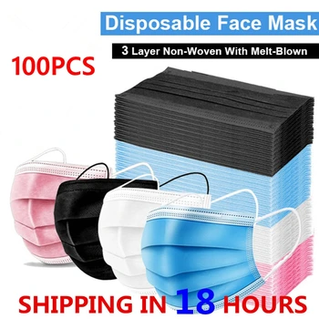 100gab Maskas, Vienreizējās lietošanas Nonwove 3 Slāņa Biezums Filtra Maskas mutes, Sejas maska filtrs drošu Elpojošs aizsargmaskas, Ātra Piegāde
