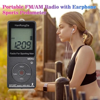 HRD-602 Portatīvie Radio Uztvērējs FM/AM Radio LCD Displejs Bloķēšanas Poga Kabatas Radio ar Austiņām Sporta Pēters