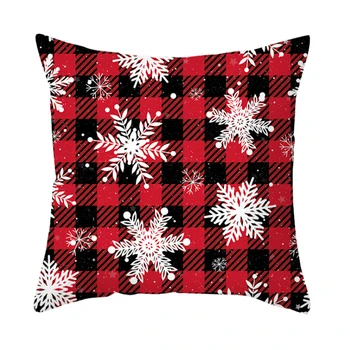 45*45cm kokvilnas spilvendrāna ziemassvētku mājas dīvāna spilvens melnā un sarkanā režģu klasiskās ziemassvētku dekori jauku sniegpārsliņu koks priecīgus jaunais gads