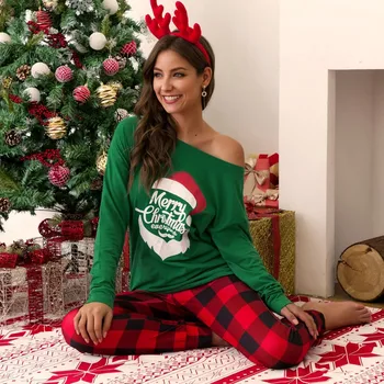 SONDR Sieviešu Pidžamas Komplekts Sleepwear Ziemassvētku Pasūtījuma Garas Bikses Ziemassvētki Print T-Krekls Sieviešu Pidžamas Ziemassvētku Drēbes Plus Izmēra 5XL