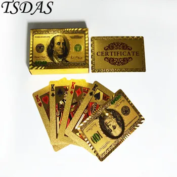 Krāsas 24kt Luksusa Zelta Pokera Kārtis ar 100 Dolāru Stila Zelta Spēlē Karti ir 52 Kārtis Un 2 Jokers Jaunums Dzimšanas dienas Dāvana