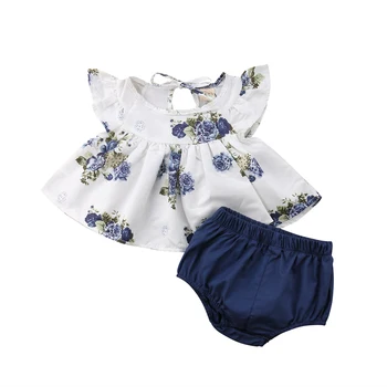 Jaundzimušā Bērna Baby Girl Vasaras Ziedu Kleitu Topi+Īsās Bikses Apģērbs Apģērbs