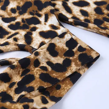 Vasarā, Rudenī Gadījuma Streetwear Topi Sievietēm Lady Viena Pleca, Garš Piedurkņu izgriezumu Tie-up Slim T Krekls Sexy Leopard Raksts Tee augšu