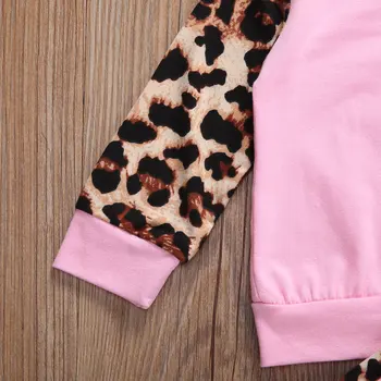 Bērnu Meitenei garām piedurknēm, Garās Atbilstu personības Leopard Izšūšanas Apaļu Kakla T-krekls un Elastīgas Garās Bikses Kopa