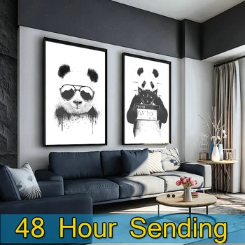 Audekls Animales Plakāti Anotācija Panda Valkā Brilles, Audekls Mākslas Melnā un Baltā Decorativas Gleznām uz Sienas Dekoru Hoom
