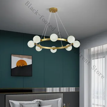 Mūsdienu radošā stikla bumbu zelta gredzens LED lustras Ziemeļvalstu mājas iekštelpu dzīvojamā istaba Piekariņu gaismas guļamistaba studiju karājas lampas