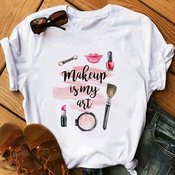 Ir 2021. Modes T Krekls Dāma Luksusa Make Up Kolekciju Kafijas T-Krekls Sievietes Vasaras Ikdienas Topi Meitene Hipster T-krekli