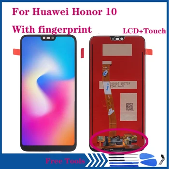 Oriģināls Ar pirkstu nospiedumu, Lai Huawei Honor 10 LCD displejs, Touch Screen Digitizer Montāža honor10 PULKVEDIS-L 29 PULKVEDIS-AL10 LCD