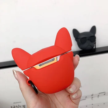 Karstā Pet suns 3D sarkana mīksta silikona Bezvadu Austiņas Lādēšanas Kasti Soma Apple AirPods 1 2 franču Buldogs Bluetooth lietā