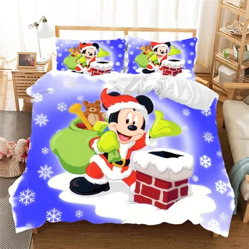 Mickey Minnie Ziemassvētku Santa Claus Gultas Komplekts Sega Sedz Bērnu Gulta Set Queen, King Siz Dāvanu Mierinātājs, Gultas Komplekti