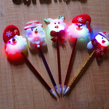 5GAB Plīša Santa Claus Lodīšu Pildspalvu Radošo Elektronisko LED Kvēlojošs Gaismas Pildspalva Ziemassvētku Kancelejas preces Bērnu Ziemassvētku Dāvanu