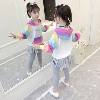 2019 Jaunu Stilu 2gab Bērniem Meiteņu Drēbes pelēkā vārna sporta Krekls +Tracksuit Bikses, Pavasara Rudens Bērniem, Apģērbs Sweatsuit 4-12Y