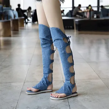 Eiropas un Amerikas stilu, 40-43 ārējās tirdzniecības liela izmēra sandales klipu toe džinsa dobi krusta siksna plakandibena dāmas sandales