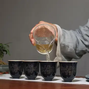 PINNY 80ML Indigo Rakstu Griešanai Teacups Porcelāna Ķīniešu Kung Fu Tējas Tase Keramikas Glazūru Drinkware Tēja Pakalpojumu