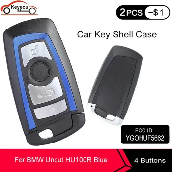 Keyecu 4 Pogu Smart Remote Taustiņu Apvalks Gadījumā Nomaiņa BMW CAS4 1 3 5 7 Sērijas 2009-2016 YGOHUF5662 Neslīpēts HU100R Zila