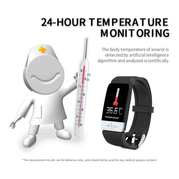 Jaunā T1 Smart Aproce Termometrs Ķermeņa Temperatūras Mērīšanai Veselības Sirdsdarbība Smart Joslā Skatīties Ūdensizturīgs Fitnesa Tracker