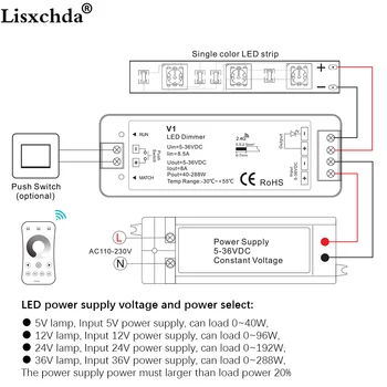 LED Reostats, 5V, 12V 24V 36V PWM Bezvadu RF LED Dimmer Slēdzi UZ OFF (izslēgts ar 2.4 G 4-Zonas Tālvadības Vienu Krāsu LED Lentes