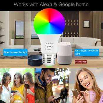 1-5gab WiFi Spuldzes E27 7w Krāsu Mainās LED Smart Spuldzes Neona Mainot Lampas Smart Home Balss Kontroles Alexa, Google Palīgs