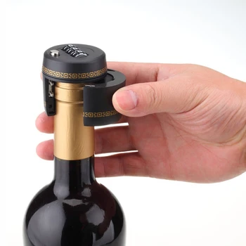 Plastmasas Pudeles Paroli Bloķēšanas Kodu Slēdzeni Vīna Aizbāzni Vakuuma Pievienojiet Ierīci Ciparu Kodēta Atslēga Melna