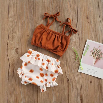 Ma&Mazulim 0-24M Vasaras Ziedu Jaundzimušā bērna Baby Girl Apģērbu Komplekts Ruffles Šorti, Vestes Apģērbs, Svētku Pludmales Tērpi