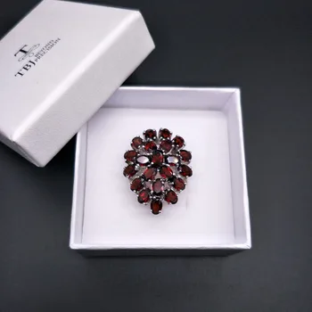 Tbj,Dabas dārgakmens granāts jaunāko zieda forma liels gredzens 925 sterling sudraba smalkas rotaslietas sievietēm, jauka dāvana jubilejā