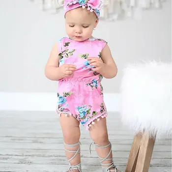 Toddler Jaundzimušais Meitenes Ziedu Romper Jumpsuit Viena gabala, bez Piedurknēm Sunsuit Drēbes, Apģērbs no 0-24M